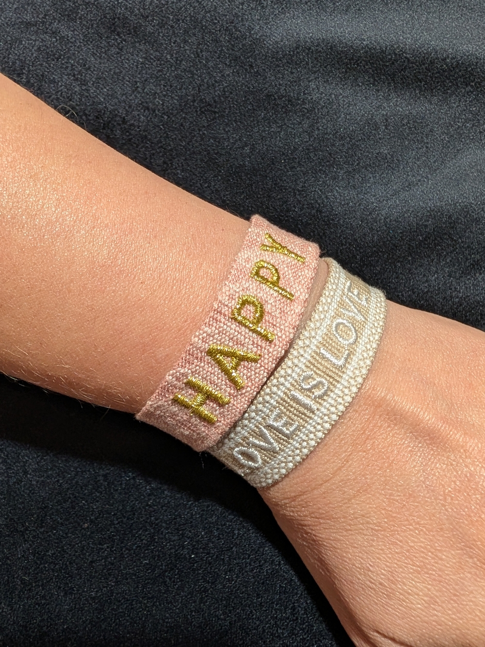 Pink Beige Fabric Tassel Friendship 10 Pcs Bracelets Adjustable "HAPPY" "LOVE